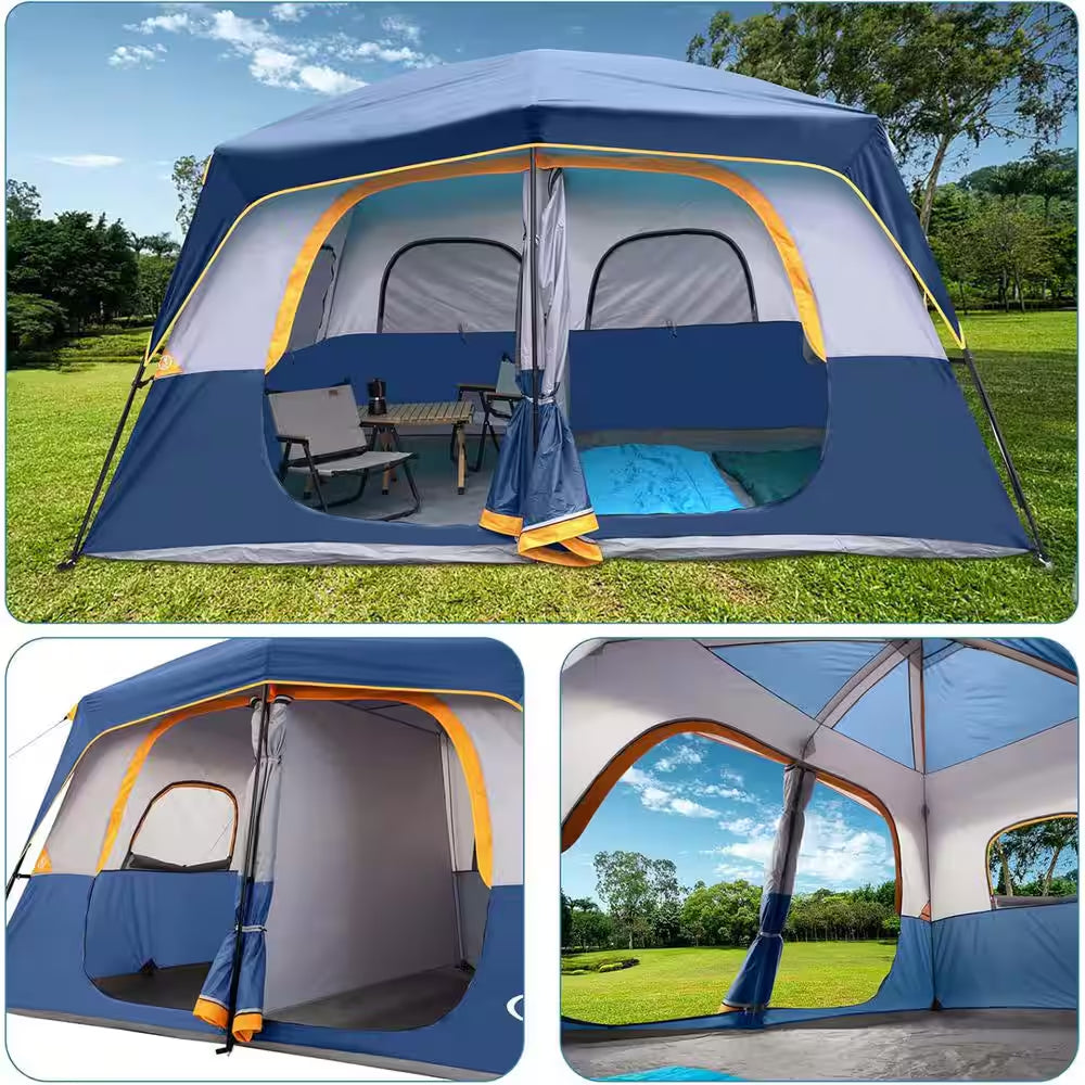 8-Person Dark Blue Camping Tents Easy Set Up-Portable Dome Tents Waterproof Windproof Tent with Rainfly for Camping