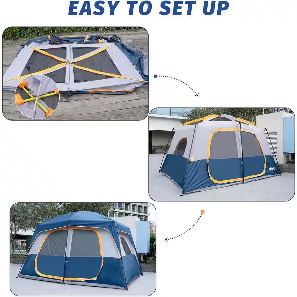 8-Person Dark Blue Camping Tents Easy Set Up-Portable Dome Tents Waterproof Windproof Tent with Rainfly for Camping