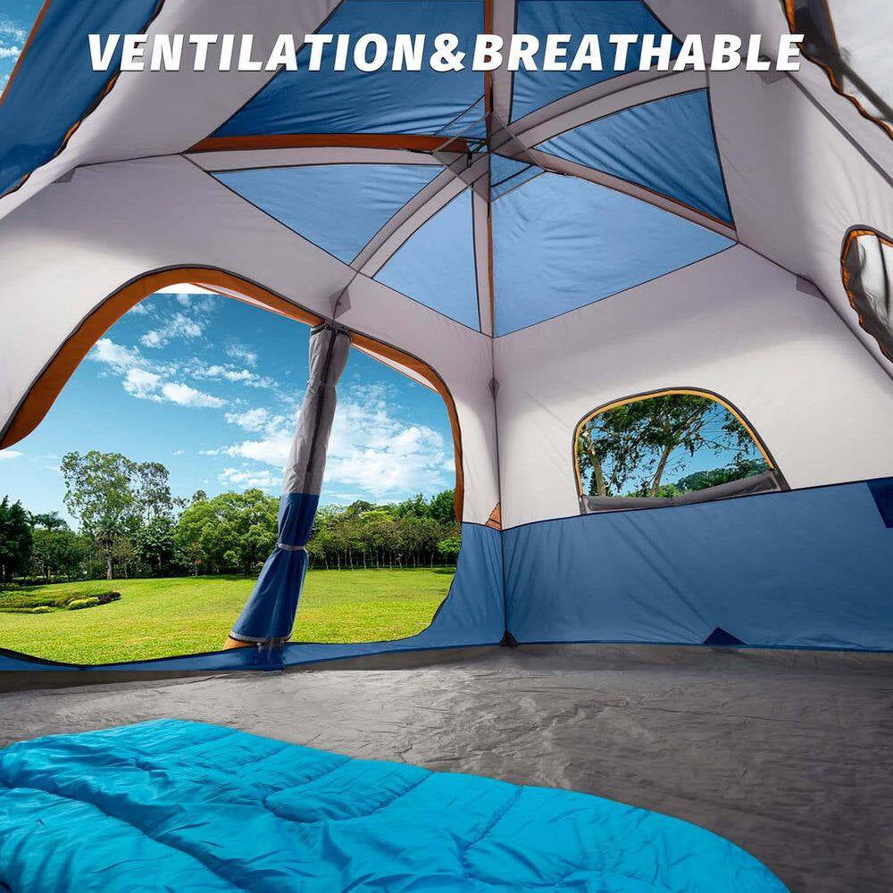 8-Person Dark Blue Camping Tents Easy Set Up-Portable Dome Tents Waterproof Windproof Tent with Rainfly for Camping
