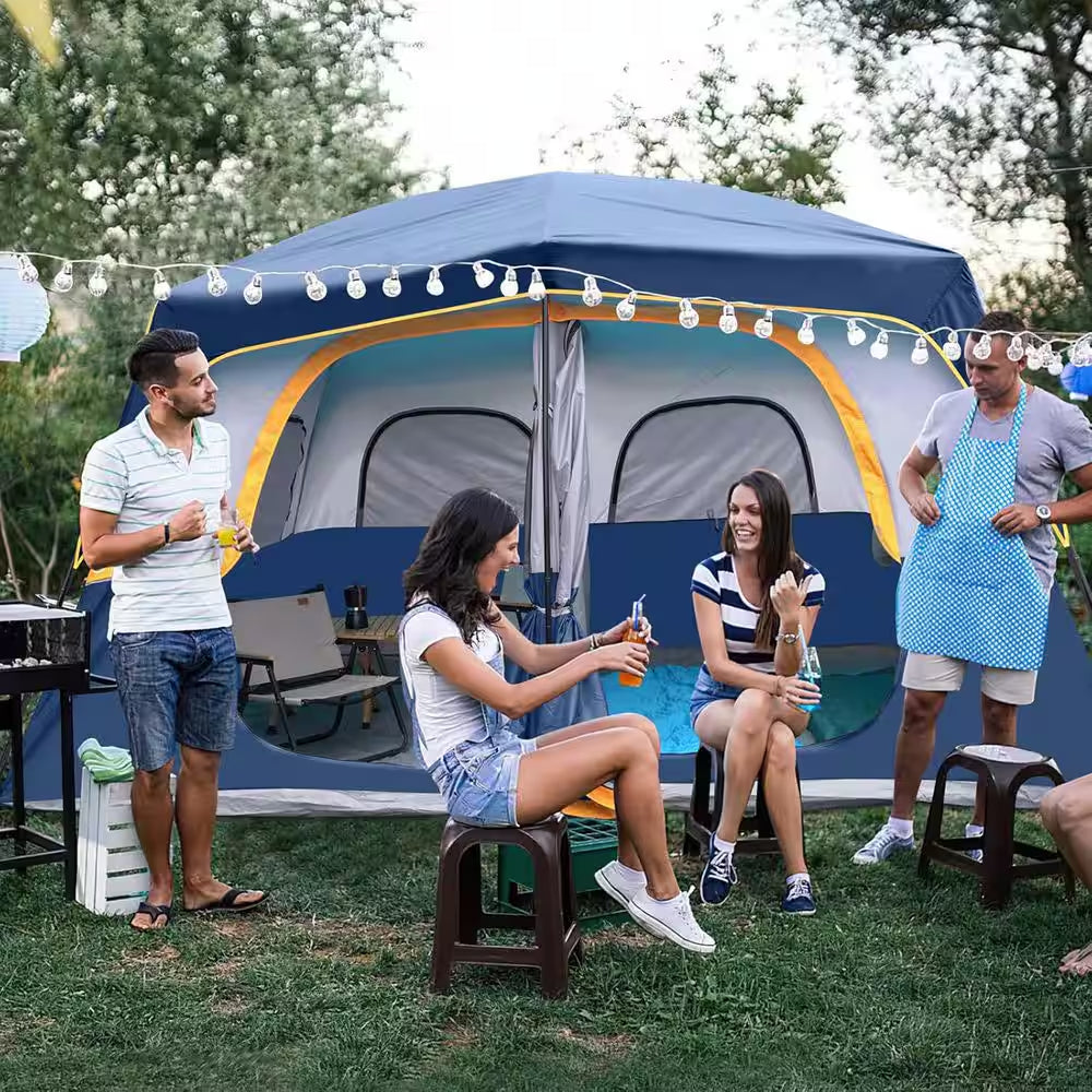 8-Person Dark Blue Camping Tents Easy Set Up-Portable Dome Tents Waterproof Windproof Tent with Rainfly for Camping